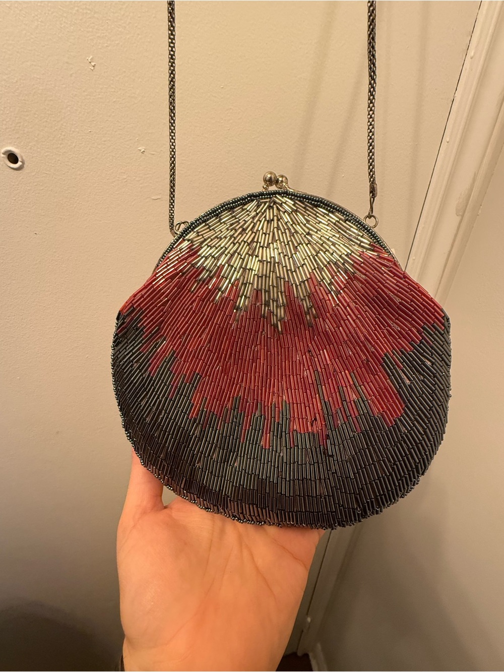 La Regale Beaded Round Clutch in Black, Red & Gold-Tone